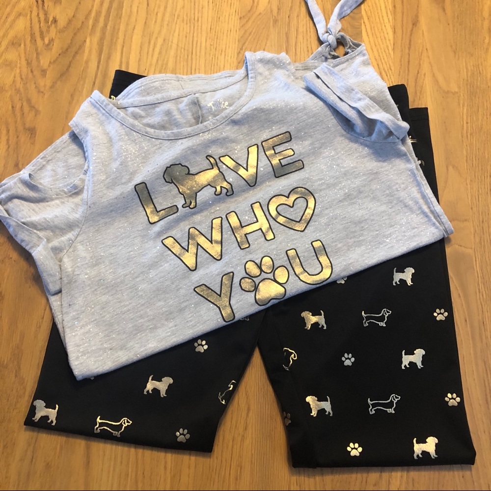 Justice girls outfit w/ top and leggings sz 18 EUC